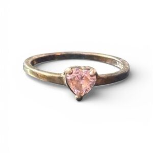 Sterling Silver 925 Heart-Shaped Pink Cubic Zirconia Ring, Size 6